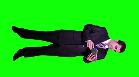 Young Businessman Tablet PC Bad News Full Body Greenscreen Stock Footage