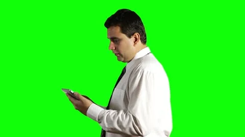 Young Businessman Tablet PC Getting Bad News Greenscreen Stock Footage 12529967