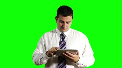 Young Businessman Tablet PC Getting Good News Greenscreen 720 Stock Footage