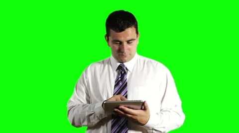 Young Businessman Tablet PC Greenscreen Stock-Footage 12530007