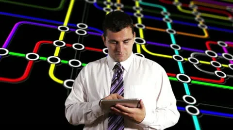 Young Businessman Tablet PC Network BG Stock Footage 20450995
