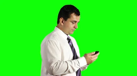 Young Businessman Touchscreen Getting Good News Phone Greenscreen Stock Footage 12530108