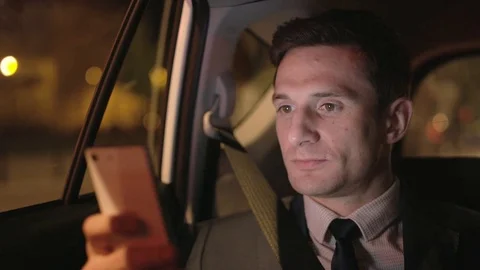 Young Businessman Using a Cell Phone in the Immobile Car Stock Footage 75743538