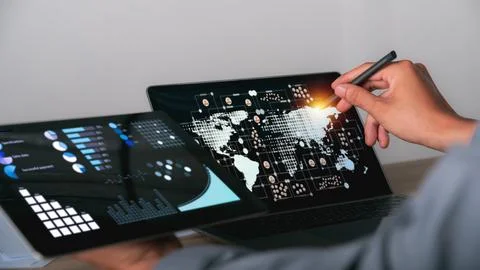 Young businessman using laptop computer for work Stock Photos