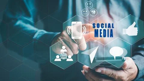 Young businessman using smartphone, internet social media concept, network .. Stock Photos