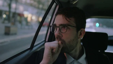 Young Businessman Yawning While Sitting in the Car Stock Footage 73776993