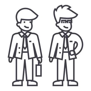 Young businessmen vector line icon, sign, illustration on background, editable Stock Illustration