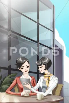 Young businesswomen in discussion Stock Illustration