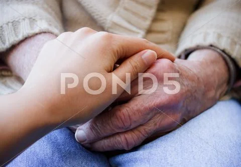 Young caregiver holding senior's hands Stock Photos