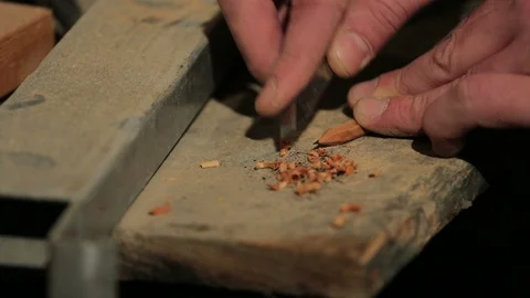Young carpenter sharpening his pencil Stock-Footage 100981361