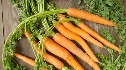 Young carrots on the table. Stock Footage 302473060