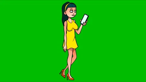 Young cartoon woman walking while talking on the phone 動画素材 233985553