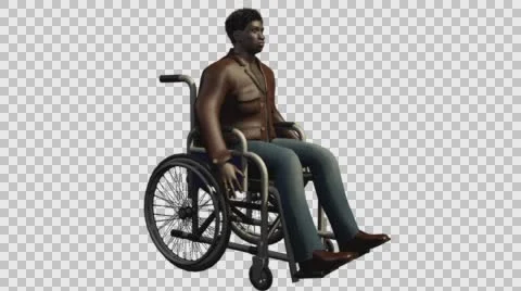 Young Casual Afro Man Using Wheel Chair- Front Right View- Embedded Alpha Cha Vídeos de archivo 61336257
