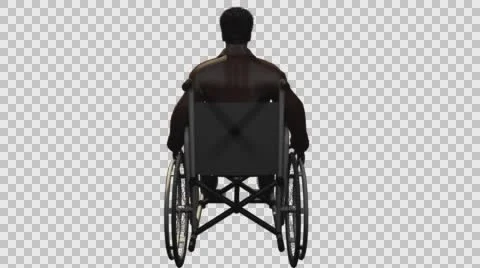 Young Casual Afro Man Using Wheel Chair- Back View- Embedded Alpha ChannelB Vídeos de archivo 61336414