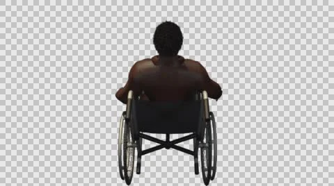 Young Casual Afro Man Using Wheel Chair- Back Axo View- Embedded Alpha Channe Vídeos de archivo 61336590