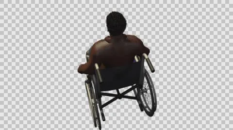 Young Casual Afro Man Using Wheel Chair- Back Left Axo View- Embedded Alpha C Vídeos de archivo 61336673
