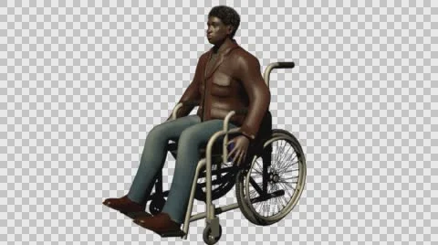 Young Casual Afro Man Using Wheel Chair- Front Left View- Embedded Alpha Chan Vídeos de archivo 61336762