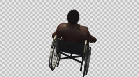 Young Casual Afro Man Using Wheel Chair- Back Right Axo View- Embedded Alpha  Vídeos de archivo 61336892