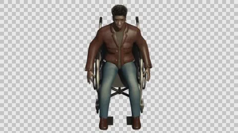 Young Casual Afro Man Using Wheel Chair- Front Axo View- Embedded Alpha Chann Vídeos de archivo 61336927