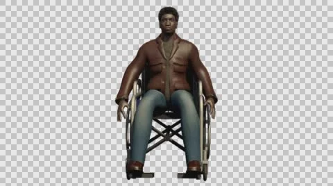 Young Casual Afro Man Using Wheel Chair- Front View- Embedded Alpha ChannelB. Vídeos de archivo 61336944