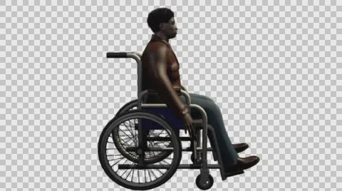 Young Casual Afro Man Using Wheel Chair- Right View- Embedded Alpha ChannelB. Stock-Footage 61337158