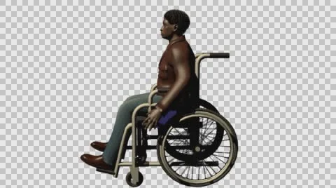 Young Casual Afro Man Using Wheel Chair- Left Side View- Embedded Alpha Chann Vídeos de archivo 61337180