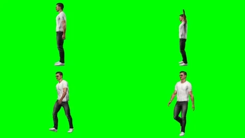 Young casual man guy is falling stumbling dropping on green screen chromakey Stock Footage 328634194