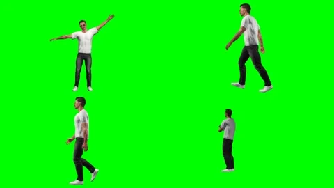 Young casual man guy is jumping sprinting dancing and moving on green screen Stock Footage 328634185
