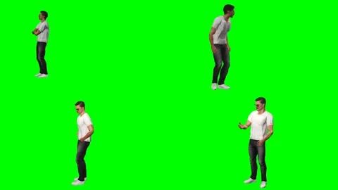 Young casual man guy is jumping sprinting dancing and moving on green screen Stock Footage 328634195