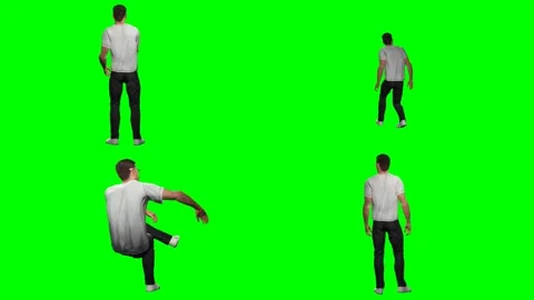 Young casual man guy is jumping sprinting dancing and moving on green screen 動画素材 328634215