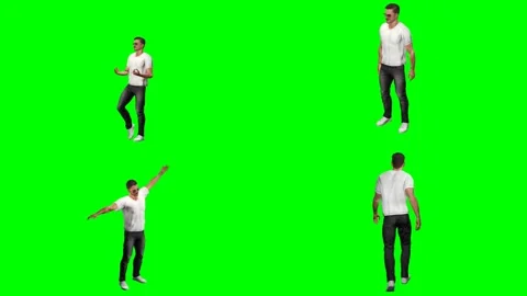 Young casual man guy is kicking punching striking and hitting on green screen Stock Footage 328634211