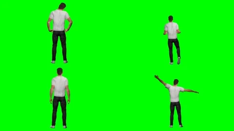 Young casual man guy is running jumping slipping and standing on green screen Stock Footage 328634219