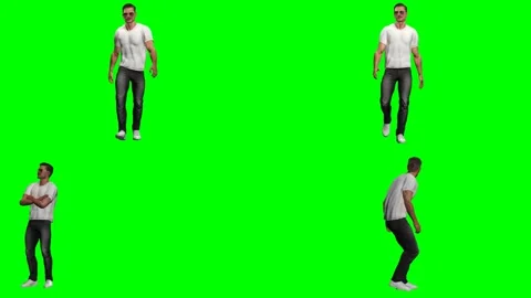 Young casual man guy is walking dancing standing and talking on green screen Stock Footage 328634165