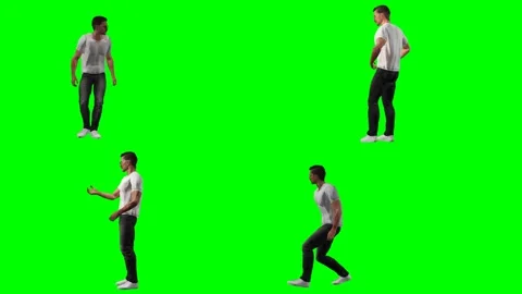 Young casual man guy is walking dancing standing and talking on green screen 動画素材 328634186