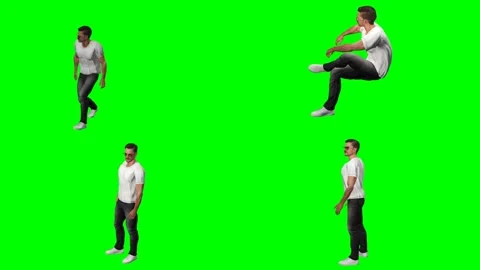 Young casual man guy is walking dancing standing and talking on green screen Stock Footage 328634199