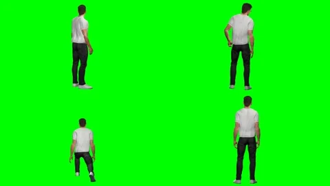 Young casual man guy is walking dancing standing and talking on green screen Stock Footage 328634220