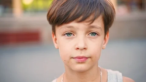 Young caucasian boy looking at camera and smiling. Stockbeeldmateriaal 91165223