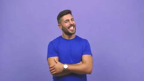 Young caucasian handsome man expression of confidence and emotion, fun and Stock Footage 138666325
