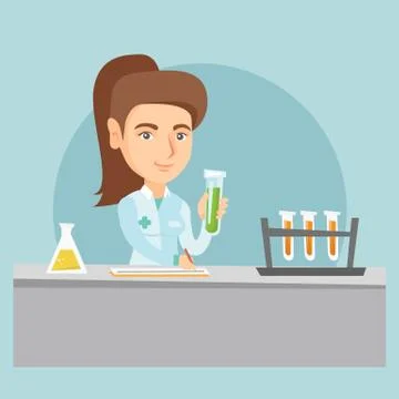 Young caucasian laboratory assistant at work. Stockillustratie