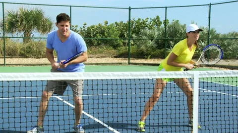 Young Caucasian Male Female Tennis Coach Player Stock Footage