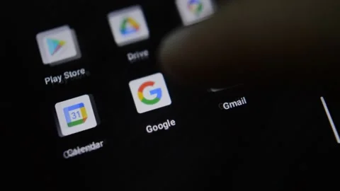 Young caucasian man open google internet app on his phone. phone google mobile Video stock 200816768