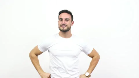 Young caucasian man pointing to the side, smiling surprised presenting Stock Footage 138663457