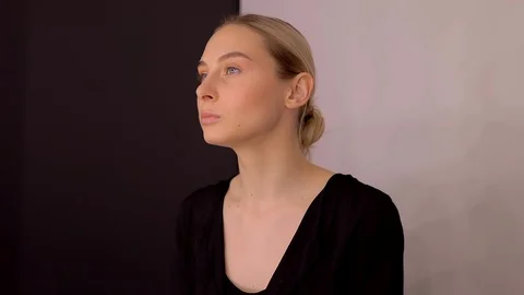 Young caucasian model applying professional makeup. beautiful woman applying Stock Footage 113867777