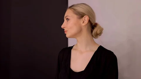 Young caucasian model applying professional makeup. beautiful woman applying Stock Footage 113915810