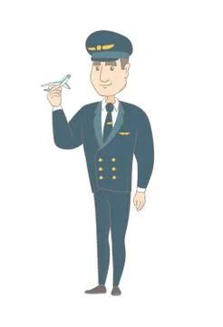 Young caucasian pilot with the model of airplane. Stock Illustration