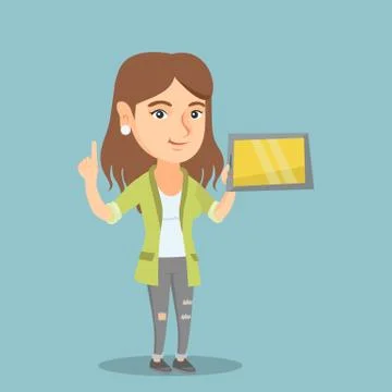 Young caucasian student using a tablet computer. 库存插图