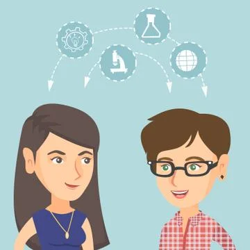 Young caucasian students sharing with the ideas. Stock Illustration