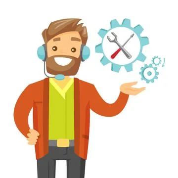 Young caucasian white technical support operator. Illustrazione stock
