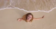 Young Caucasian Woman On A Tropical Beach Aerial From Above Stock Footage