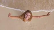 Young Caucasian Woman On A Tropical Beach Aerial From Above Stock Footage
